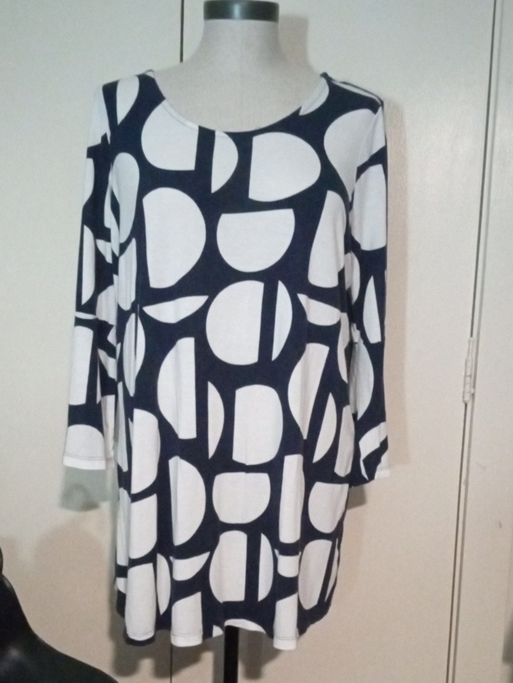 Ellos Navy and White Long Sleeve Geometric Tunic Blouse 14-16 Medium